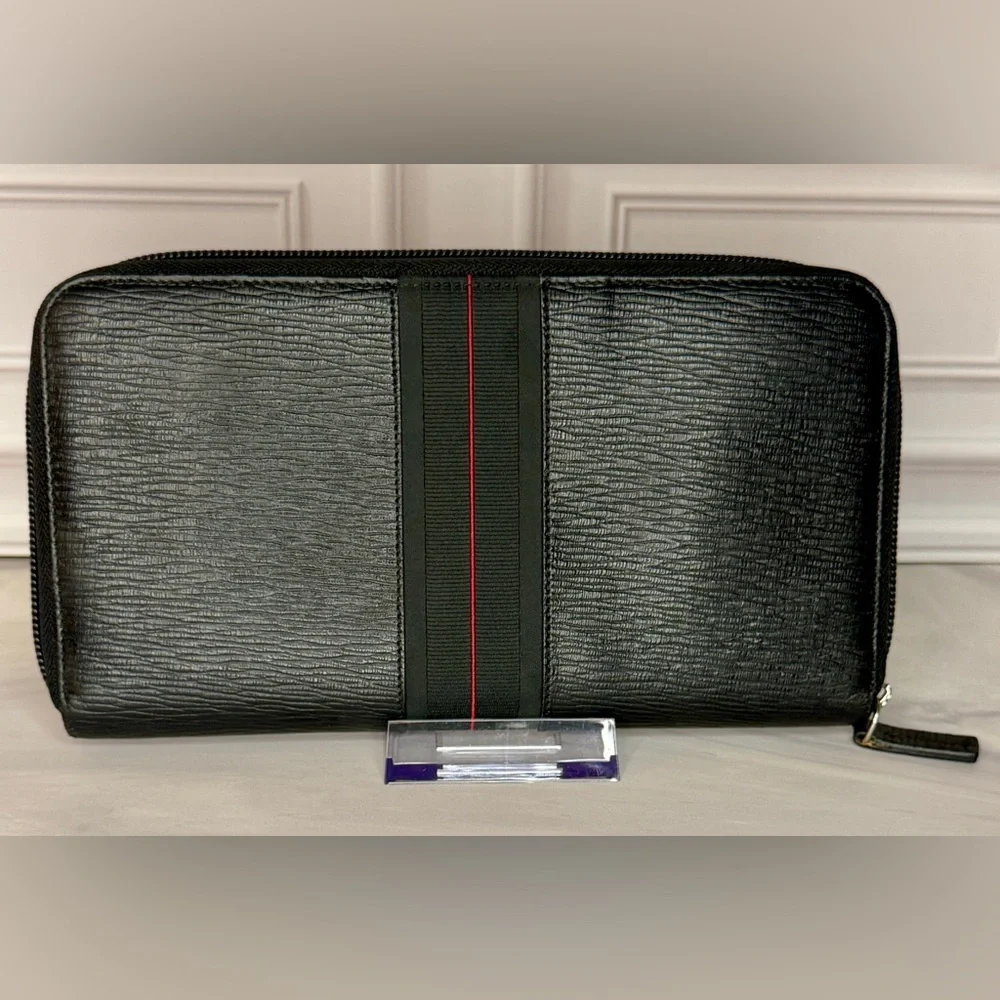 Salvatore Ferragamo Travel Organizer | Black Leather Zip | Passport Holder | New
